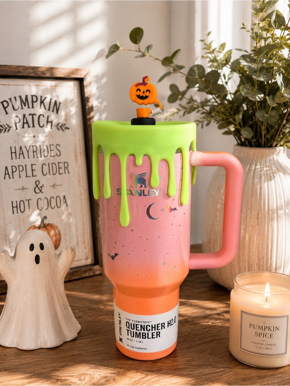 Stanley Halloween Quencher 40 oz + Glow in the Dark Slime Sleeve & Straw Toppers